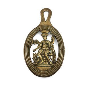 TRIVET BRASS Oval Native American Indian Chief Cutout Design Vintage 8"